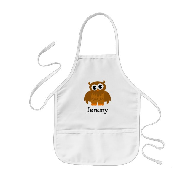 Cute owl cartoon apron for kids | Customize name (Front)