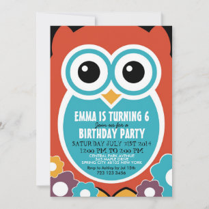 Cute Owl Cartoon Birthday Invitation Card for Kids