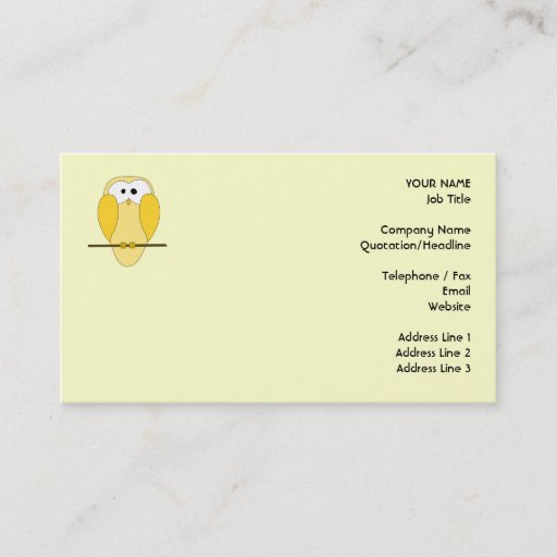 Customizable Cute Owl Cartoon. Yellow. Business Cards