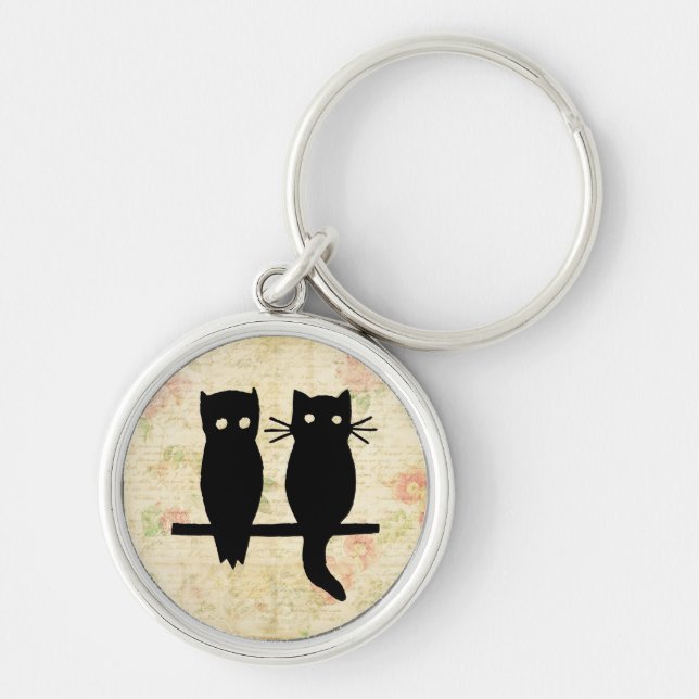 Cute Owl & Cat Keychain (Front)