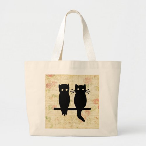 Cute Owl  Cat Large Tote Bag