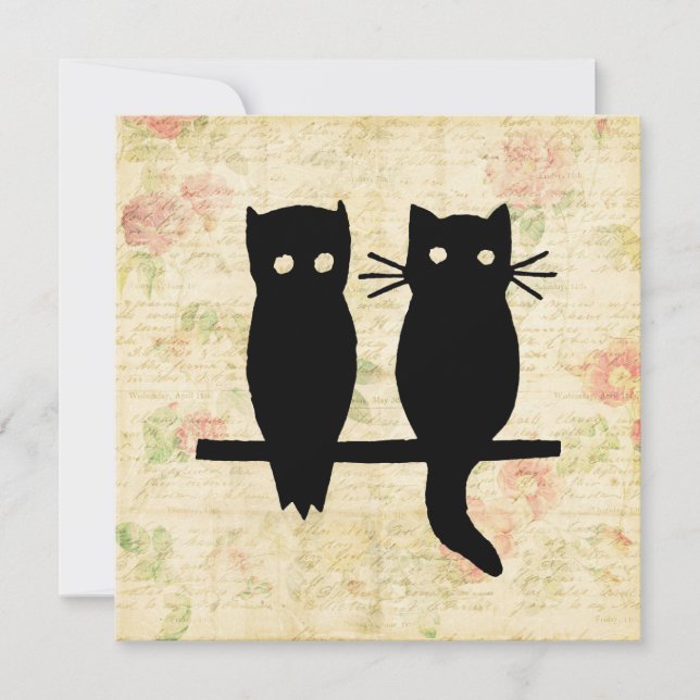 Cute Owl & Cat Note Card (Front)