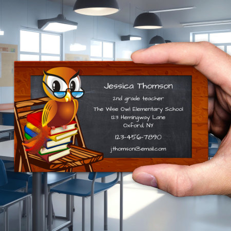 Cute Owl Chalkboard Teacher Business Card