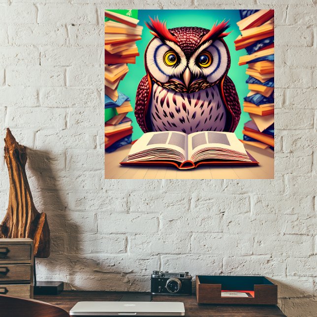 Cute owl character reading book | Wood Wall Art (Creator Uploaded)