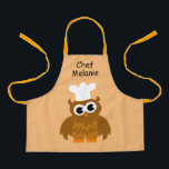 Cute owl chef cartoon kitchen apron for kids<br><div class="desc">Cute owl chef cartoon kitchen apron for kids. Personalize with custom name. Also great for cooking,  baking,  painting,  drawing,  art & crafts and more. Small bib aprons for children.  Funny animal bird drawing with cook's hat and big eyes. Fun illustration with custom background color ie orange.</div>