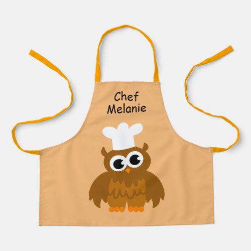 Cute owl chef cartoon kitchen apron for kids