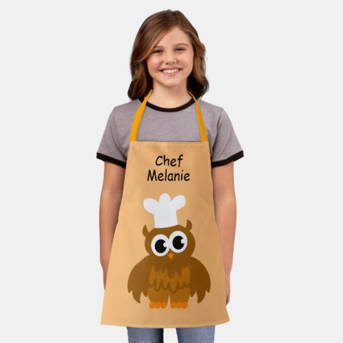 Cute owl chef cartoon kitchen apron for kids