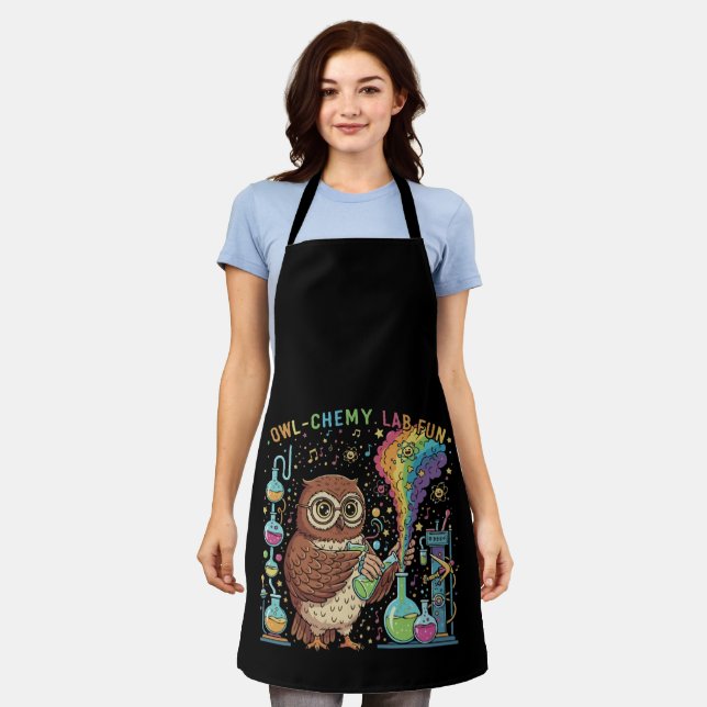  Cute Owl-chemy Lab Fun | Nerdy Scientist Chemist Apron (Worn)