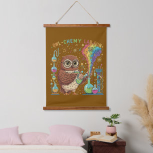 Cute Owl-chemy Lab Fun Nerdy Scientist Chemist Hanging Tapestry