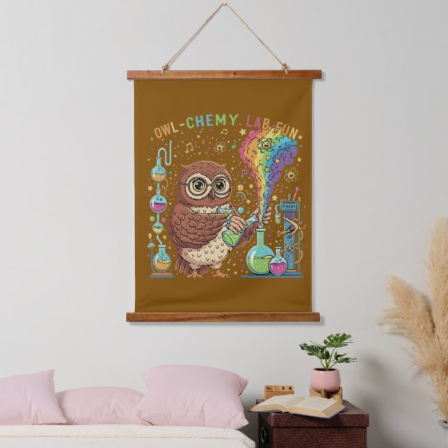  Cute Owl-chemy Lab Fun | Nerdy Scientist Chemist Hanging Tapestry (Bedroom)