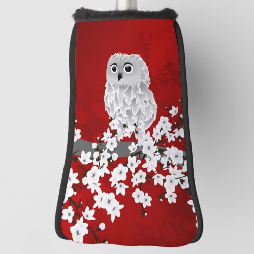 Cute Owl Cherry Blossom Red Black White Golf Head Cover