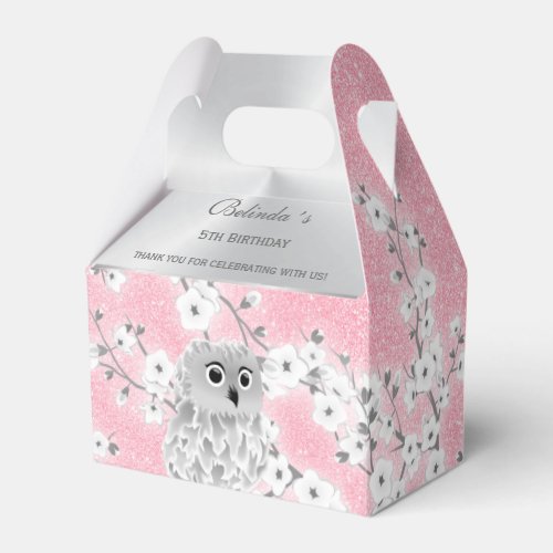 Cute Owl Cherry Blossoms Girls Birthday Favor Boxes