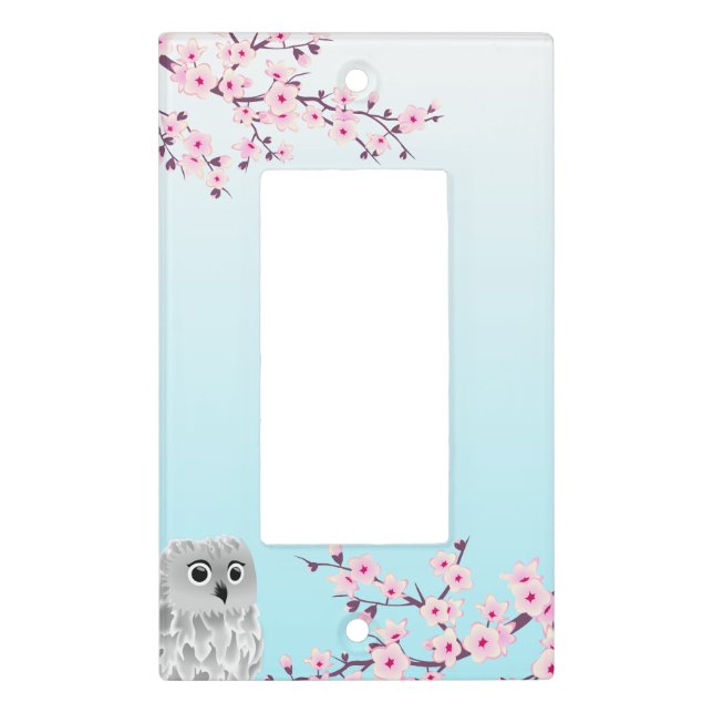 Cute Owl Cherry Blossoms Kids Light Switch Cover (Front)