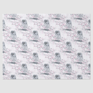 Cute Owl Cherry Blossoms Pattern Tissue Paper