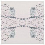 Cute Owl Cherry Blossoms Pink Gray Fabric