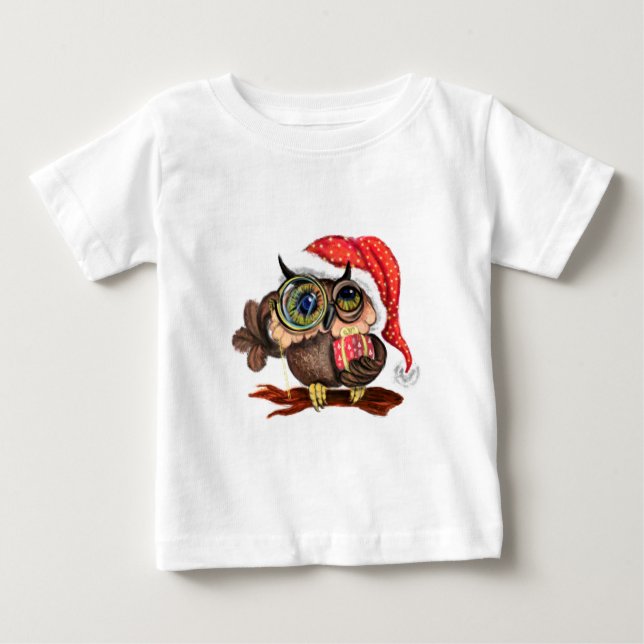 Cute Owl Christmas Baby T-Shirt (Front)