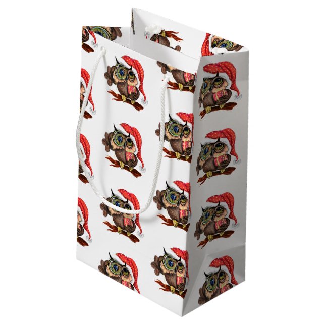 Cute Owl Christmas Gift Bag (Back Angled)