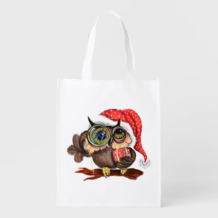 Cute Owl Christmas Grocery Bag