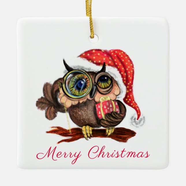 Cute Owl Christmas Ornament (Front)