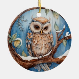 Cute Owl Christmas Personalized Ceramic Ornament