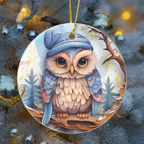 Cute Owl Christmas Personalized  Ceramic Ornament