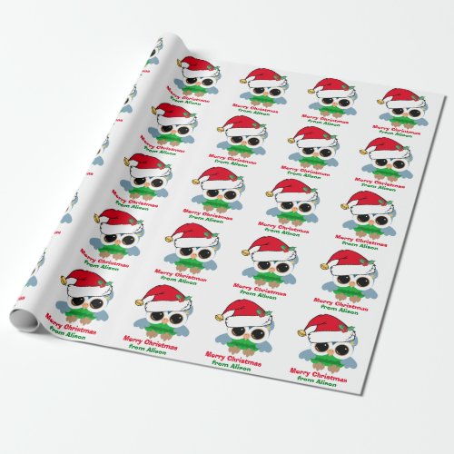 Cute Owl Christmas Personalized Red Green Holiday Wrapping Paper