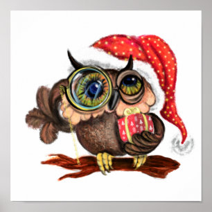 Cute Owl Christmas Poster