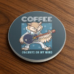 Cute Owl Coffee Owlways On My Mind Guitar Cartoon Coaster