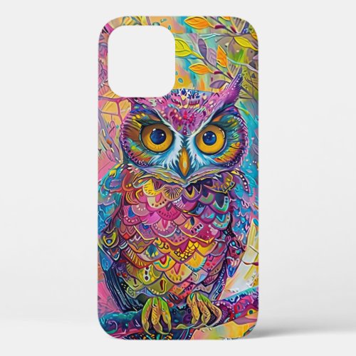 Cute Owl Colorful Abstract Bird Animal Nature Art iPhone 12 Case