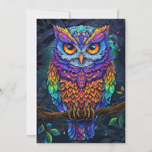 Cute Owl Colorful Abstract Bird Animal Nature Art Invitation