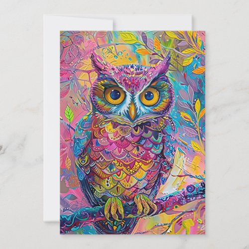 Cute Owl Colorful Abstract Bird Animal Nature Art Invitation