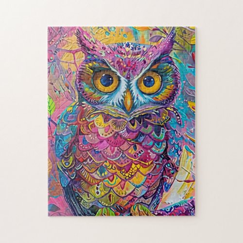 Cute Owl Colorful Abstract Bird Animal Nature Art Jigsaw Puzzle