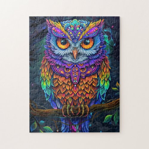 Cute Owl Colorful Abstract Bird Animal Nature Art Jigsaw Puzzle
