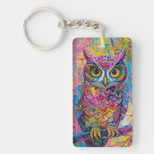 Cute Owl Colorful Abstract Bird Animal Nature Art Keychain