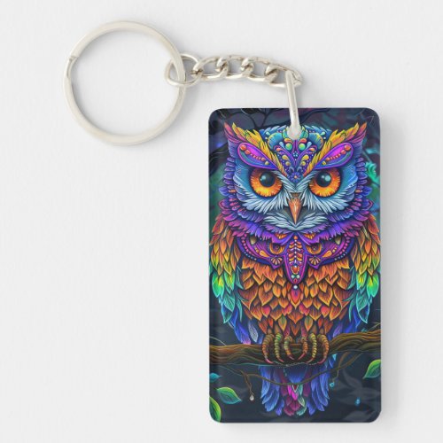 Cute Owl Colorful Abstract Bird Animal Nature Art Keychain