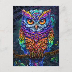 Cute Owl Colorful Abstract Bird Animal Nature Art Postcard