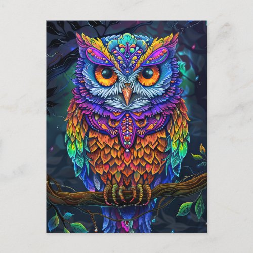 Cute Owl Colorful Abstract Bird Animal Nature Art Postcard
