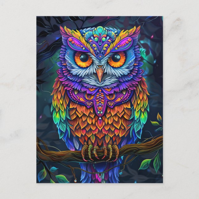 Cute Owl Colorful Abstract Bird Animal Nature Art Postcard (Front)