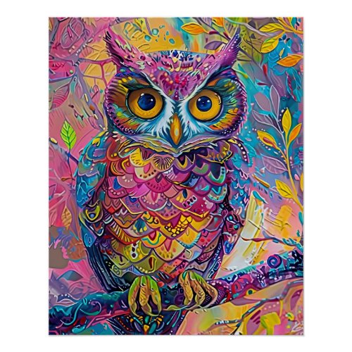 Cute Owl Colorful Abstract Bird Animal Nature Art Poster