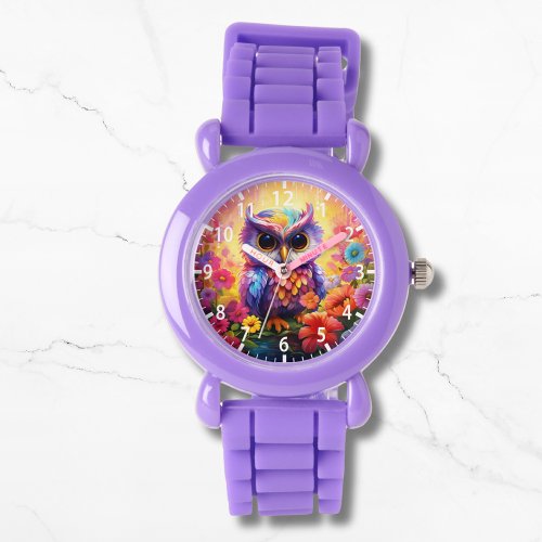 Cute Owl Colorful Bright Floral Kids Girly Watch