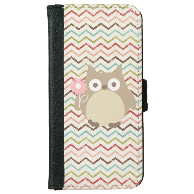 Cute Owl Colorful Modern Chevron Pattern iPhone Wallet Case (Front)