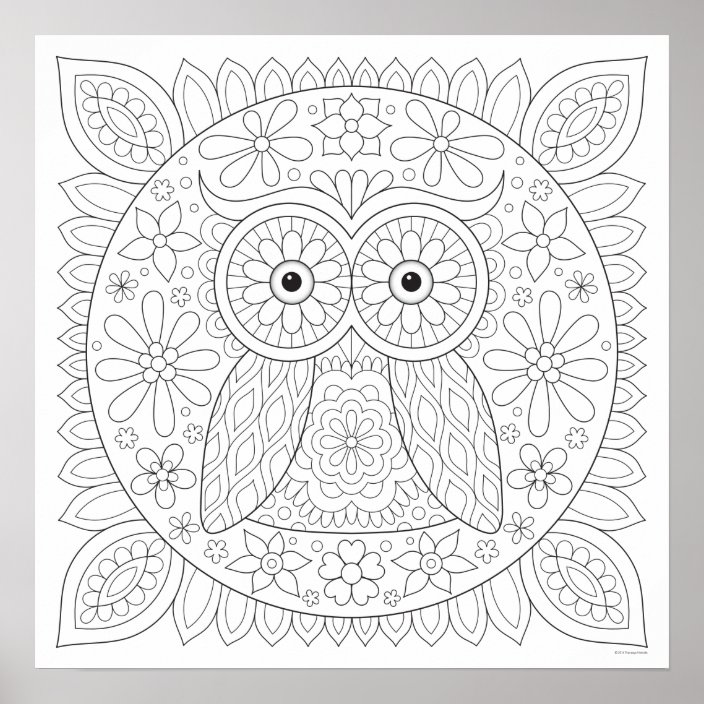 Cute Owl Coloring Poster Owl Mandala Art Poster Zazzle Com