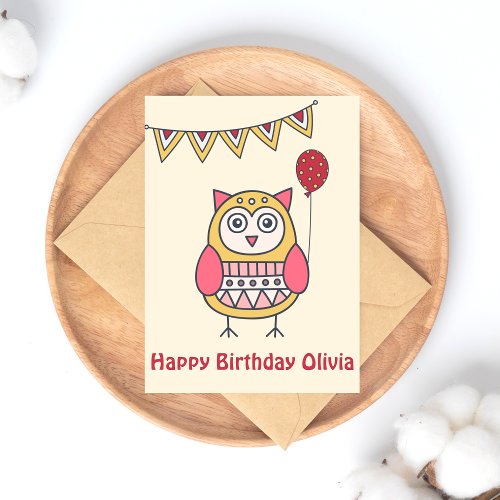 Cute Owl _ Colourful Kids Birthday Postcard