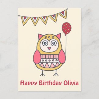 Cute Owl - Colourful Kids' Birthday Postcard