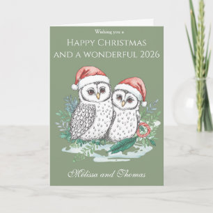 Cute Owl Couple Christmas Card – Festive Woodland