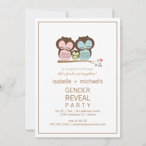 Cute Owl Couple Gender Reveal Party Invitation