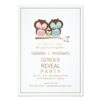 Cute Owl Couple Gender Reveal Party Invitation