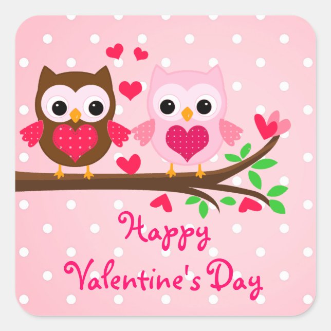 Cute Owl Couple I Love You Happy Valentine's Day Square Sticker (Front)