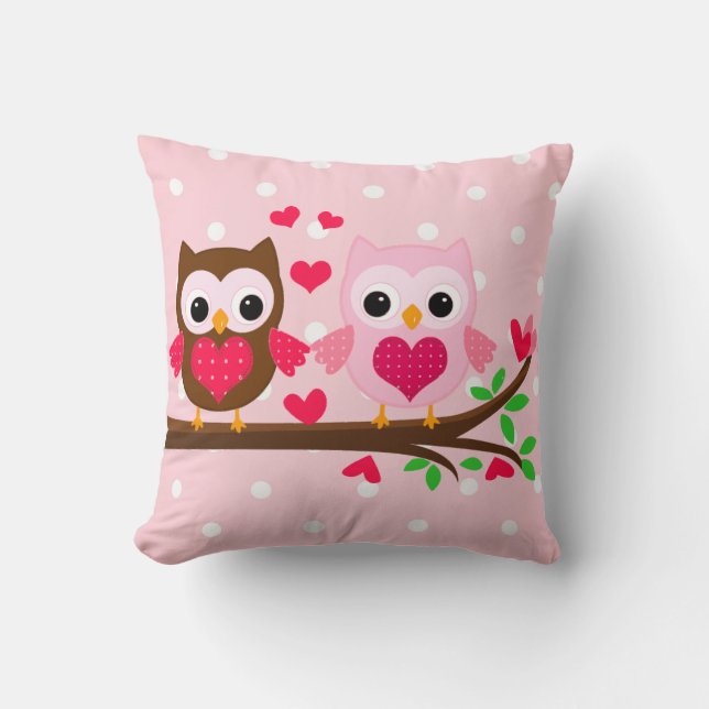Cute Owl Couple I Love You Personalized Throw Pillow (Front)