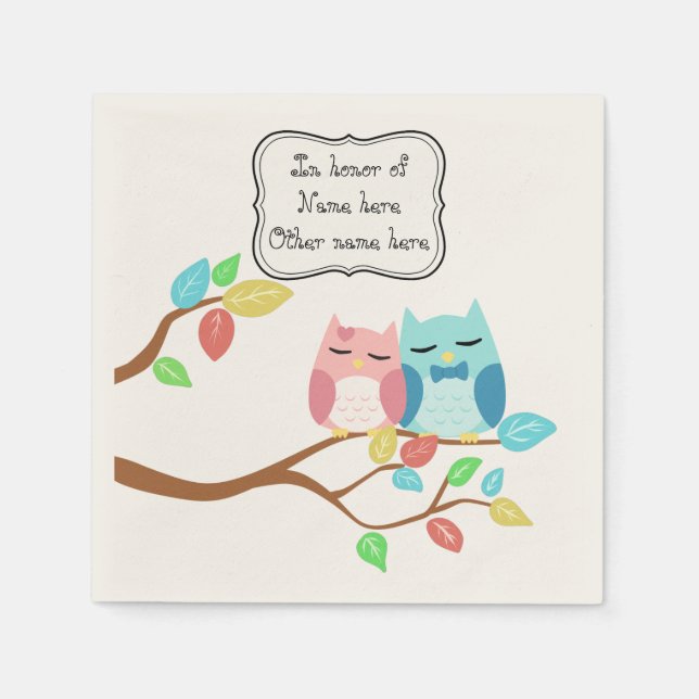 Cute owl couple paper napkins (Front)